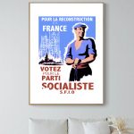 Affiche vintage de propagande socialiste pour la reconstruction de la France.