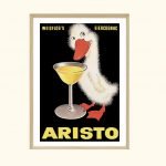 Affiche vintage Aristo Cognac avec canard et verre de cognac, style rétro et décoratif.