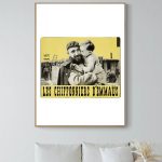 Affiche vintage "Les Chiens d'Aveugles" avec homme et chien, style rétro.