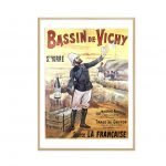 Balade vintage d'une affiche de Vichy pour la marque St Yorre, illustrant un homme en costume tradit.