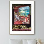 Affiche vintage représentant Engelberg en Suisse avec montagnes et train électrique.