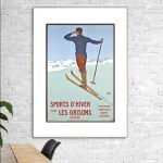 Panneau vintage de sports d'hiver en Suisse.