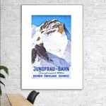 Affiche vintage de la Jungfrau Bahn avec vue sur la montagne Jungfrau.
