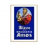 Affiche vintage de la bière Amos avec roi médiéval et logo.