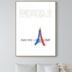 Affiche vintage Paris 1992 pour les Jeux Olympiques, mettant en avant la candidature de Paris.
