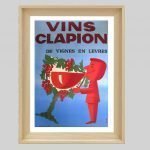 Affiche vintage représentant une bouteille de vin Clapion avec un verre et des grappes de raisin, da.