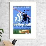 Affiche vintage de championnat de volley-ball Paris 1956, mettant en avant les équipes masculines et.