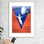 Affiche vintage de défi sabre avec un épéiste et un sabre, style rétro, pour décoration murale.