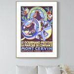 Affiche vintage Mont Cervin avec montagnes et fleurs, promotion touristique de la Suisse.