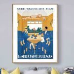 Affiche vintage représentant une scène de dégustation de vin en France, avec un style artistique rét.