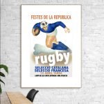 Affiche vintage rugby avec joueur en action pour fête de la République.