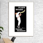 Affiche vintage de pelote basque avec joueur portant un casque.