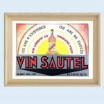 Affiche vintage de Sautel Vin, bouteille de vin ancienne avec texte rétro.