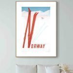 Affiche vintage de la gendarmerie avec skis rouges dans la neige.