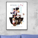 Affiche vintage Danemark avec illustration de cuisine danoise.