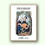Affiche vintage de cidre de Normandie avec illustration traditionnelle.