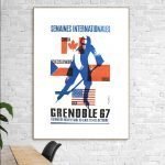 Affiche vintage de hockey sur glace pour la Semaine Internationale à Grenoble 1967.