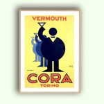 Vermouth Cora Torino, affiche vintage rétro, illustration stylisée, décoration bar ou cuisine.
