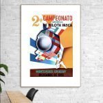 Affiche vintage pour le 2e championnat mondial de pelote vasca, organisé à Montevideo, Uruguay, en d.