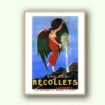Affiche vintage Eau Recollets avec ange et fontaine.