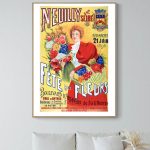 Affiche vintage colorée pour la fête des fleurs à Neuilly-sur-Seine, mettant en valeur un design rét.