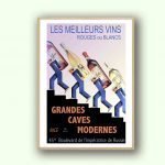 Affiche vintage sur les vins rouges et blancs en grandes caves modernes.