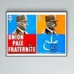 Affiche vintage de Charles de Gaulle avec message d'unité et de paix.