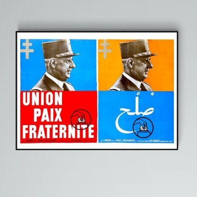 Affiche vintage de Charles de Gaulle avec message d'unité et de paix.