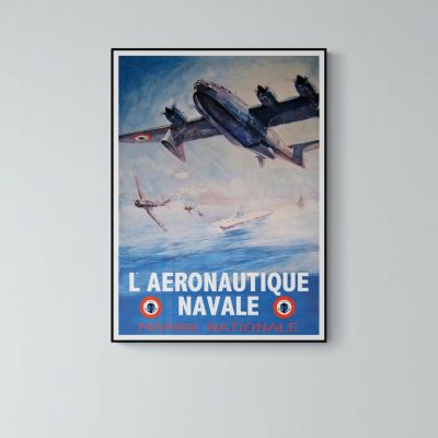 Affiche vintage de l'aéronautique navale avec avions militaires en vol.