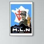Affiche vintage MLN avec portrait et symbole, promotion de l'adhésion au mouvement.