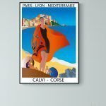 Calvi, affiche vintage sur la Corse et la Méditerranée.