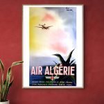 Affiche vintage Air Algérie avec avion en vol et oiseau, décoration aérienne.