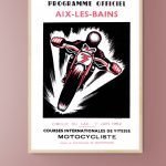 Affiche vintage course moto Aix-les-Bains 1952.
