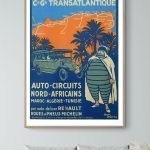 Affiche vintage de la compagnie transatlantique avec carte et palmier.