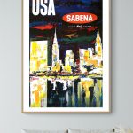 Affiche vintage de New York, ville emblématique des États-Unis, avec un style artistique coloré et m.
