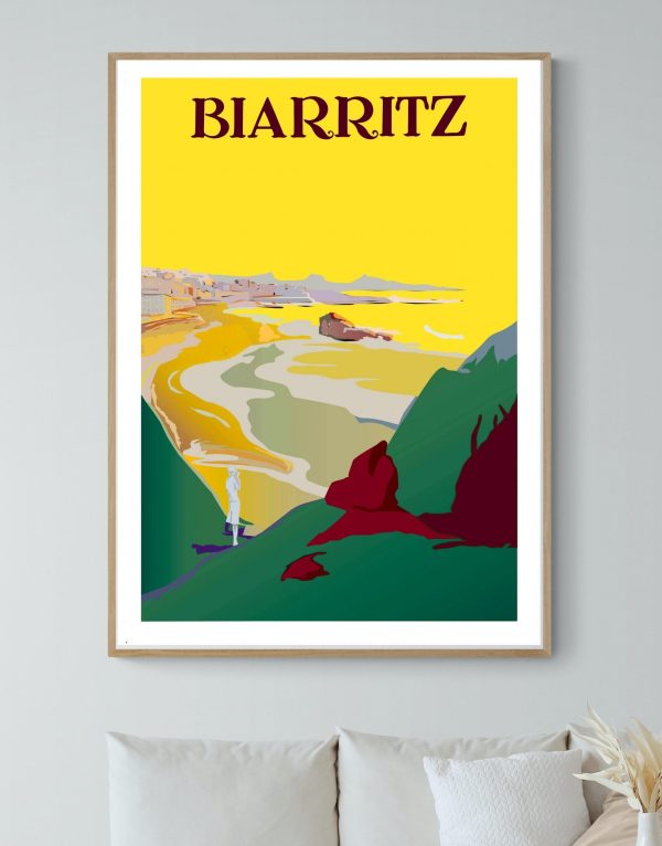 Affiche vintage Biarritz, décoration murale rétro, plage et côte basque.
