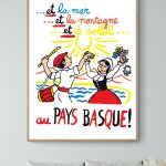 Affiche vintage représentant la mer, la montagne et le soleil au Pays Basque.