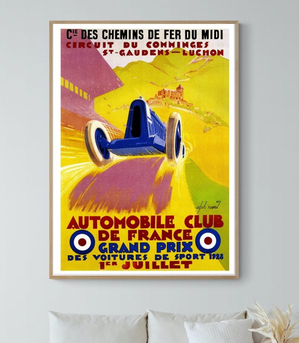 Affiche vintage du Grand Prix des Voitures de Sport 1928, style rétro.