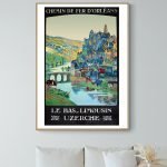 Affiche vintage de Uzerche, Le Bas Limousin, représentant la ville et ses paysages pittoresques.