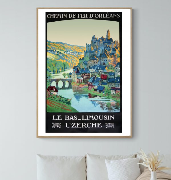 Affiche vintage de Uzerche, Le Bas Limousin, représentant la ville et ses paysages pittoresques.