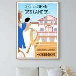 Affiche vintage pour le 2ème Open des Landes à Hossegor, événement de tennis et sport au Sporting Ca.