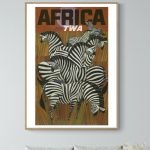 Affiche vintage Afrique avec zèbres en style artistique, décoration murale africaine, affiche rétro.