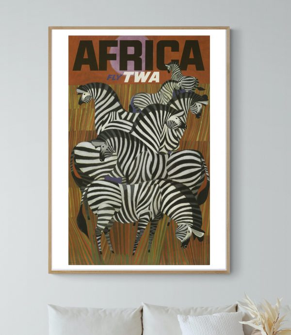 Affiche vintage Afrique avec zèbres en style artistique, décoration murale africaine, affiche rétro.