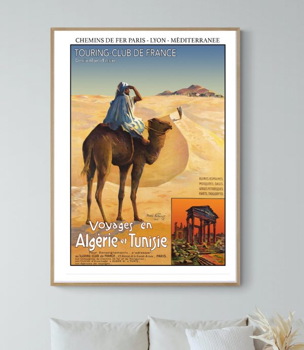 Affiche vintage voyage en Algérie et Tunisie, style rétro, dimensions 40x60 cm, décoration murale.