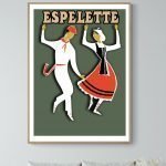 Affiche vintage Espelette avec danseurs traditionnels.