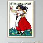 Affiche vintage Fêtes Alsaciennes avec danseurs traditionnels.