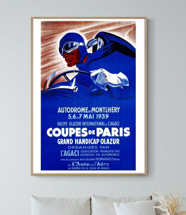 Autre affiche vintage de course automobile Paris 1939, rallye et grand handicap Olazur.
