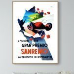 Affiche vintage du Grand Prix Sanremo 1948, course automobile historique en Italie.
