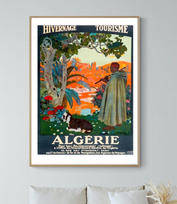 Affiche vintage représentant la région d'Hivernage en Algérie, idéale pour la décoration touristique.