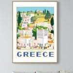 Affiche vintage représentant un paysage coloré de l'île d'Andros en Grèce.